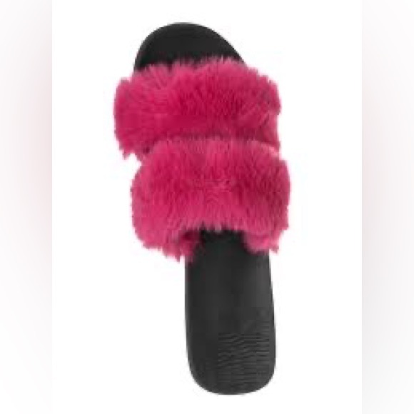 Bamboo Fullmoon15 Furry Double Strap Slide Sandals Hot Pink Size 8.5 New - Picture 2 of 6